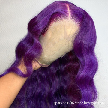 Brazilian Virgin Cuticle Aligned Wigs Human Hair 13x4 Lace Front Body Wave Purple Colored 100% Human Hair Wig for Black Women